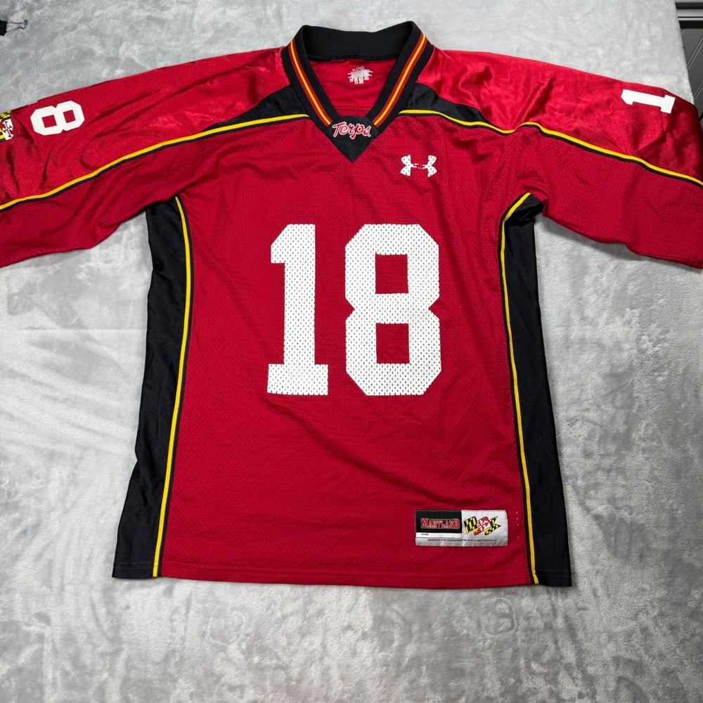 Under Armour MD Football Jersey Mens Red Maryland Terrapins Terps 18 NCAA
